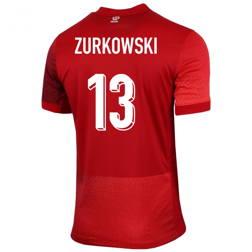 Gyermek Lengyelország Szymon Zurkowski #13 Piros Idegenbeli Jersey 24-26 Mez Póló Ing