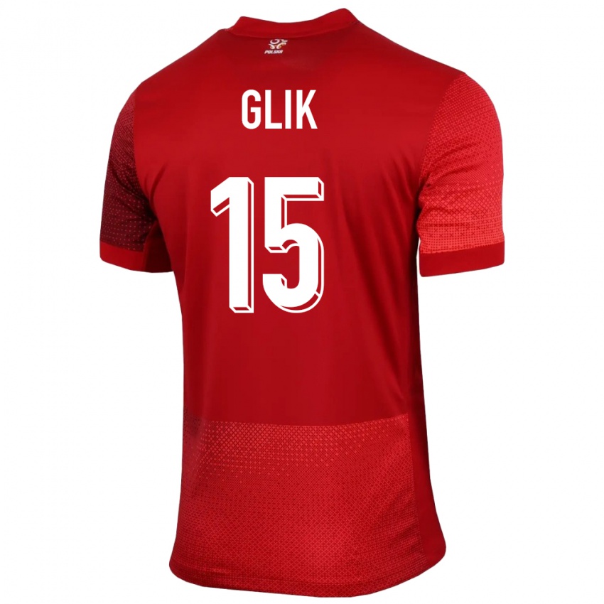 Gyermek Lengyelország Kamil Glik #15 Piros Idegenbeli Jersey 24-26 Mez Póló Ing