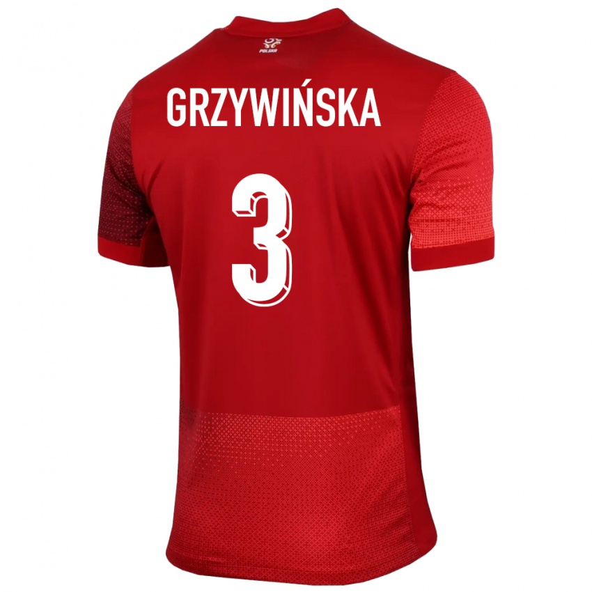 Gyermek Lengyelország Gabriela Grzywinska #3 Piros Idegenbeli Jersey 24-26 Mez Póló Ing