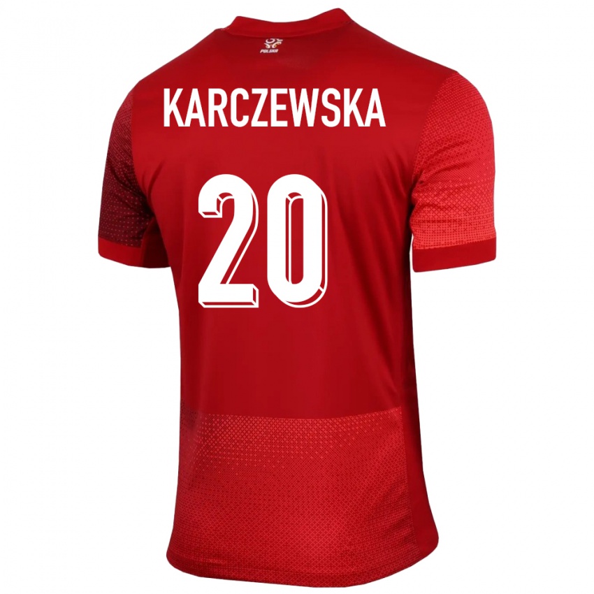 Gyermek Lengyelország Nikola Karczewska #20 Piros Idegenbeli Jersey 24-26 Mez Póló Ing