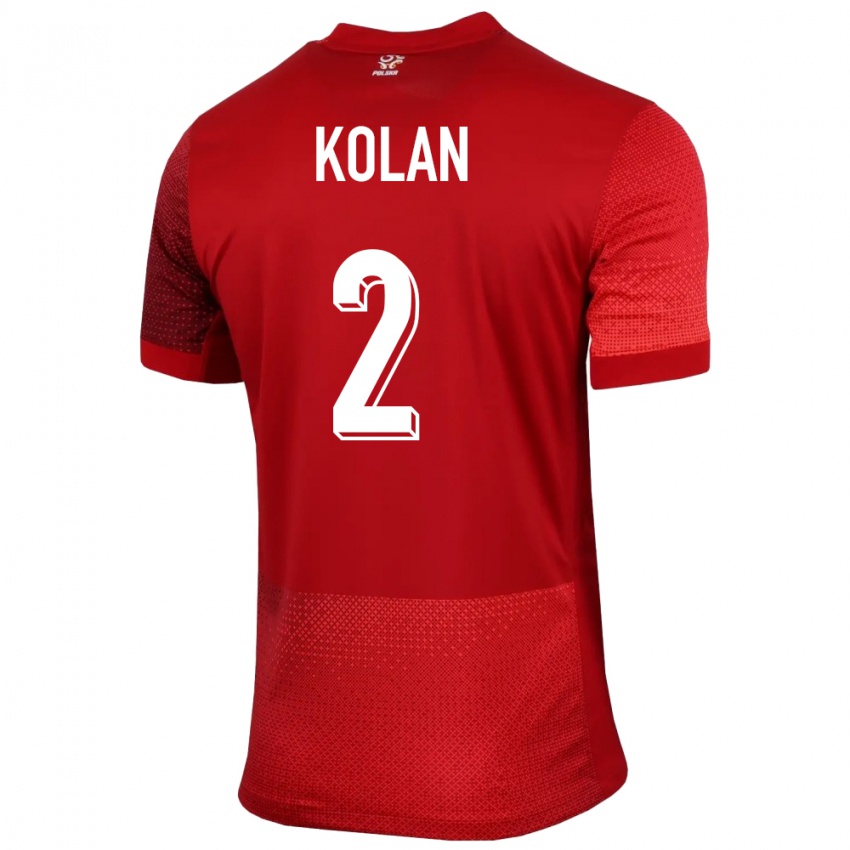 Gyermek Lengyelország Jakub Kolan #2 Piros Idegenbeli Jersey 24-26 Mez Póló Ing