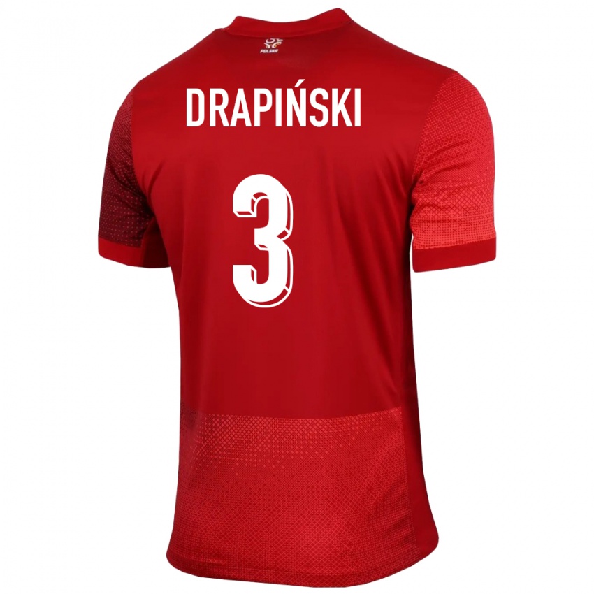 Gyermek Lengyelország Igor Drapinski #3 Piros Idegenbeli Jersey 24-26 Mez Póló Ing