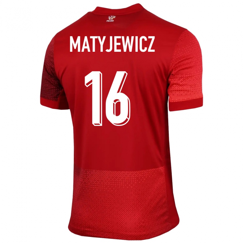 Gyermek Lengyelország Wiktor Matyjewicz #16 Piros Idegenbeli Jersey 24-26 Mez Póló Ing