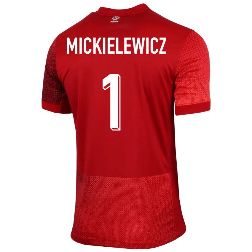 Gyermek Lengyelország Aleksander Mickielewicz #1 Piros Idegenbeli Jersey 24-26 Mez Póló Ing