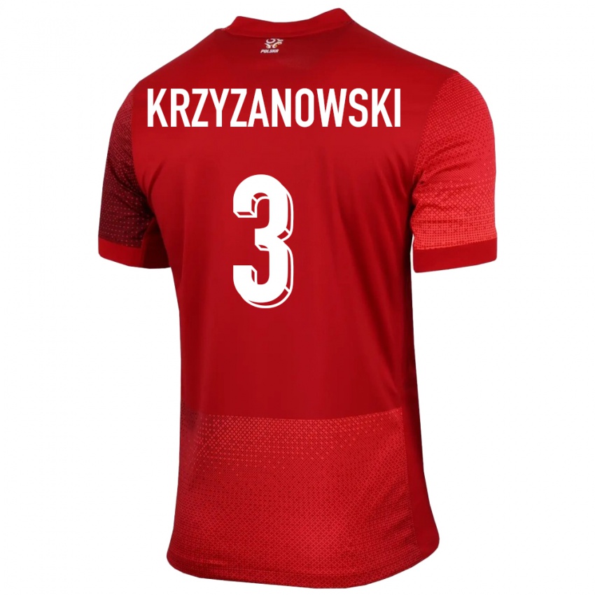 Gyermek Lengyelország Jakub Krzyzanowski #3 Piros Idegenbeli Jersey 24-26 Mez Póló Ing