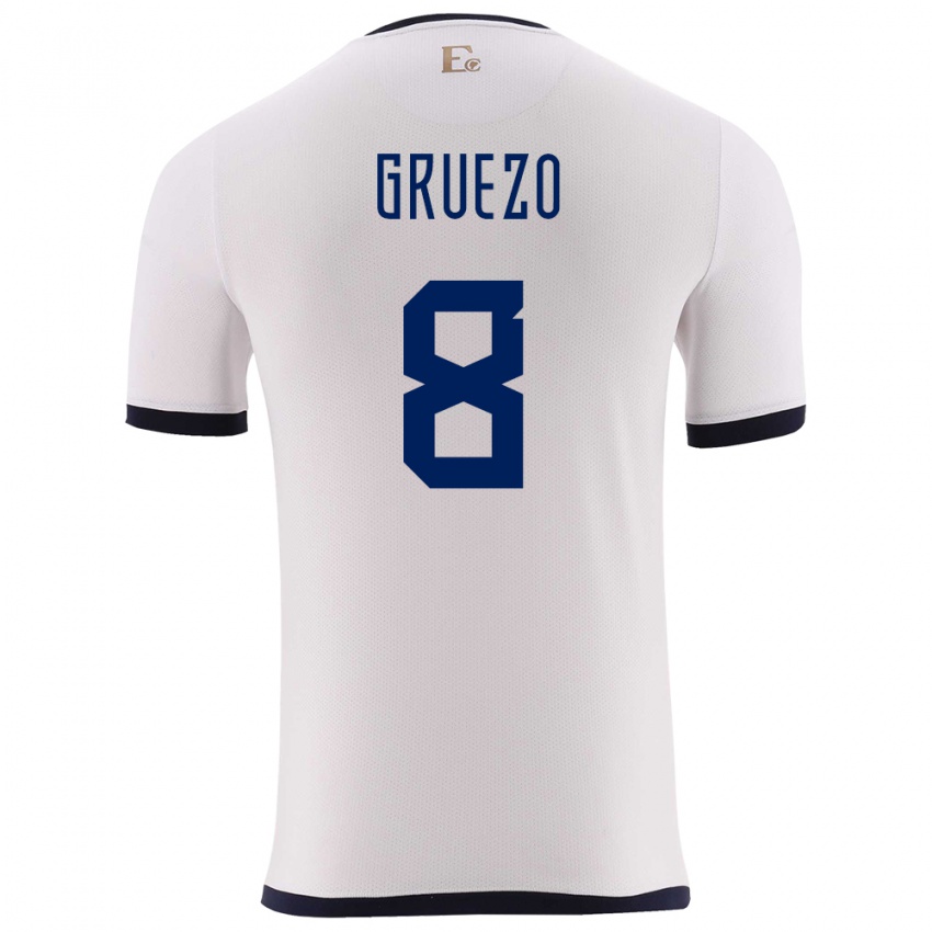 Gyermek Ecuador Carlos Gruezo #8 Fehér Idegenbeli Jersey 24-26 Mez Póló Ing