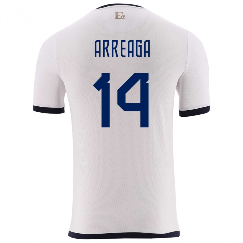 Gyermek Ecuador Xavier Arreaga #14 Fehér Idegenbeli Jersey 24-26 Mez Póló Ing