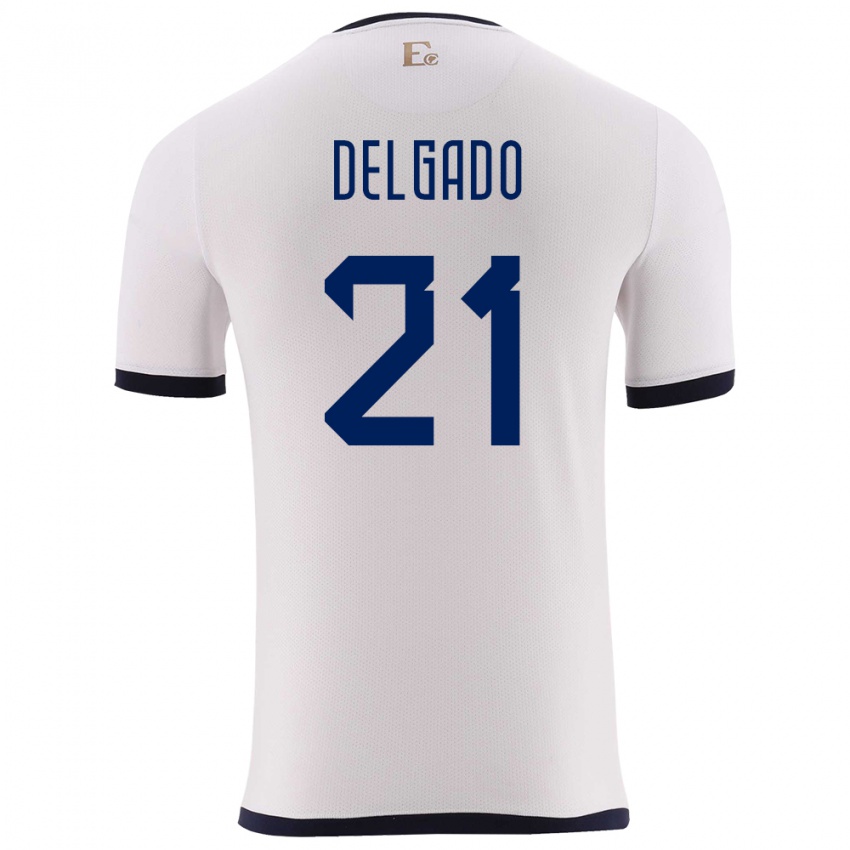 Gyermek Ecuador Patrickson Delgado #21 Fehér Idegenbeli Jersey 24-26 Mez Póló Ing