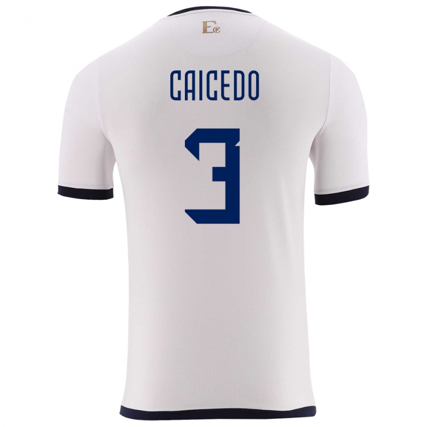 Gyermek Ecuador Jessy Caicedo #3 Fehér Idegenbeli Jersey 24-26 Mez Póló Ing