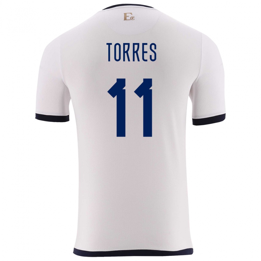 Gyermek Ecuador Ambar Torres #11 Fehér Idegenbeli Jersey 24-26 Mez Póló Ing