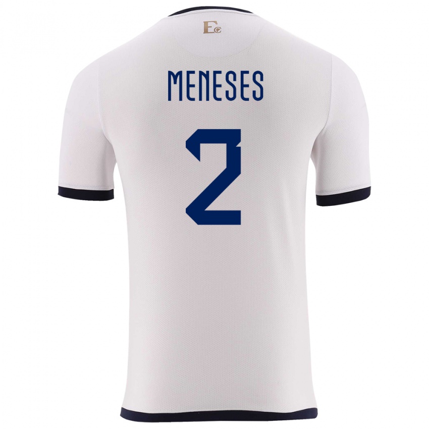 Gyermek Ecuador Randy Meneses #2 Fehér Idegenbeli Jersey 24-26 Mez Póló Ing