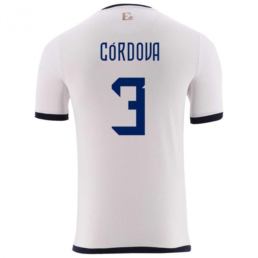 Gyermek Ecuador Luis Cordova #3 Fehér Idegenbeli Jersey 24-26 Mez Póló Ing