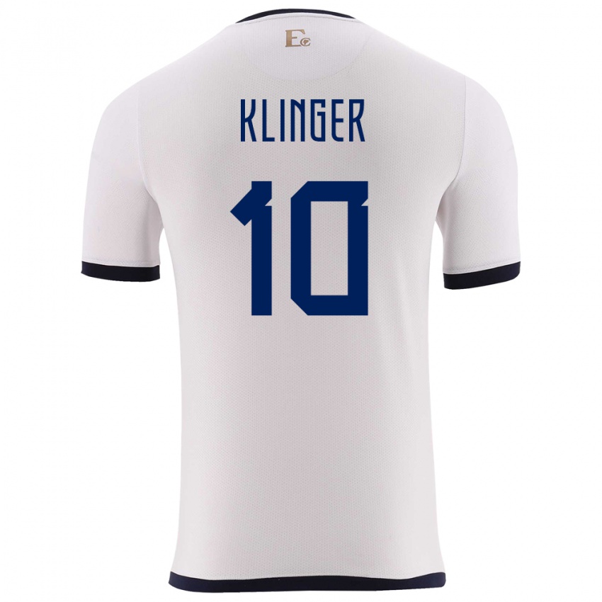 Gyermek Ecuador Jose Klinger #10 Fehér Idegenbeli Jersey 24-26 Mez Póló Ing