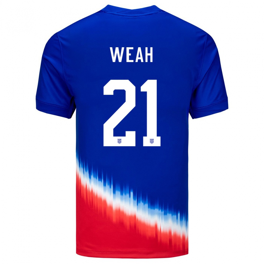 Gyermek Egyesült Államok Timothy Weah #21 Kék Idegenbeli Jersey 24-26 Mez Póló Ing