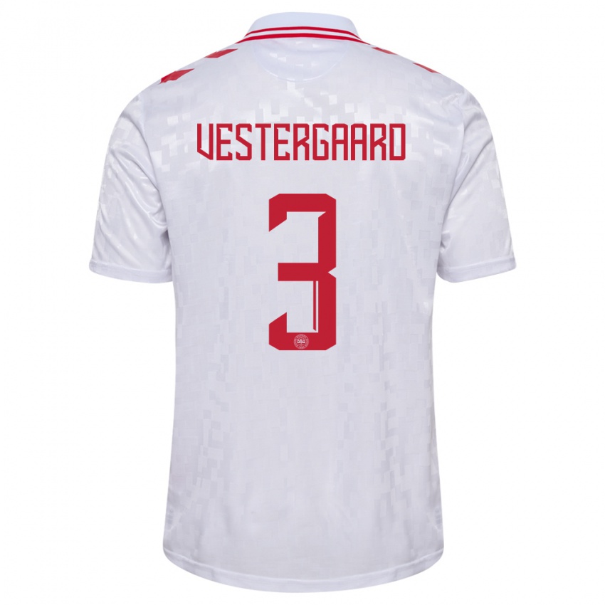 Gyermek Dánia Jannik Vestergaard #3 Fehér Idegenbeli Jersey 24-26 Mez Póló Ing