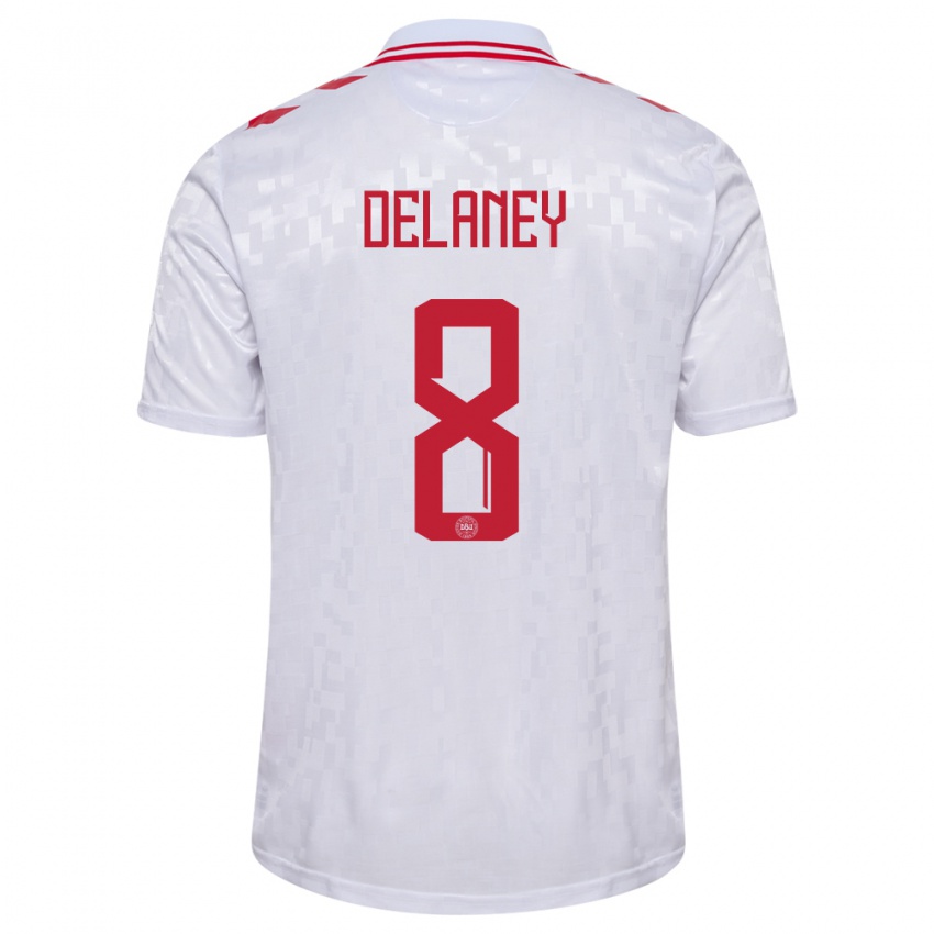 Gyermek Dánia Thomas Delaney #8 Fehér Idegenbeli Jersey 24-26 Mez Póló Ing