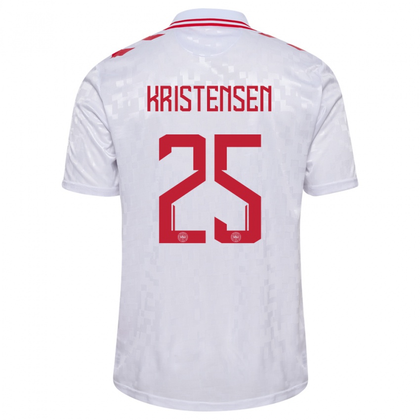 Gyermek Dánia Rasmus Kristensen #25 Fehér Idegenbeli Jersey 24-26 Mez Póló Ing