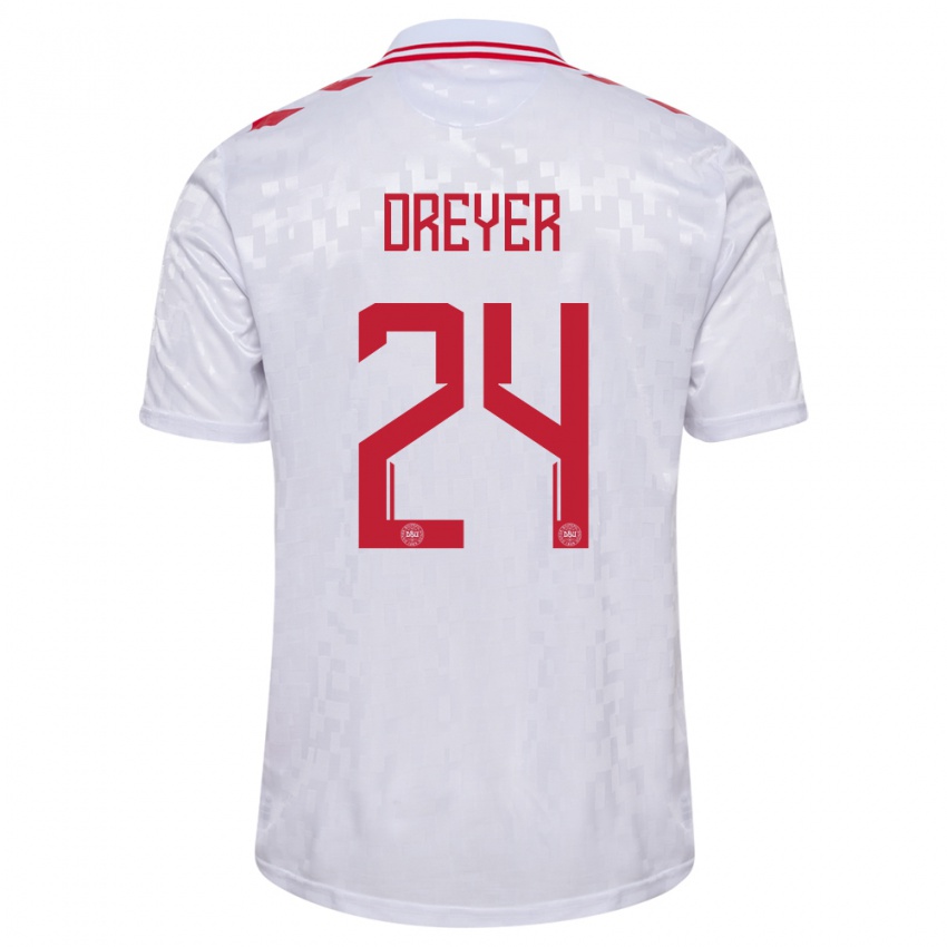 Gyermek Dánia Anders Dreyer #24 Fehér Idegenbeli Jersey 24-26 Mez Póló Ing