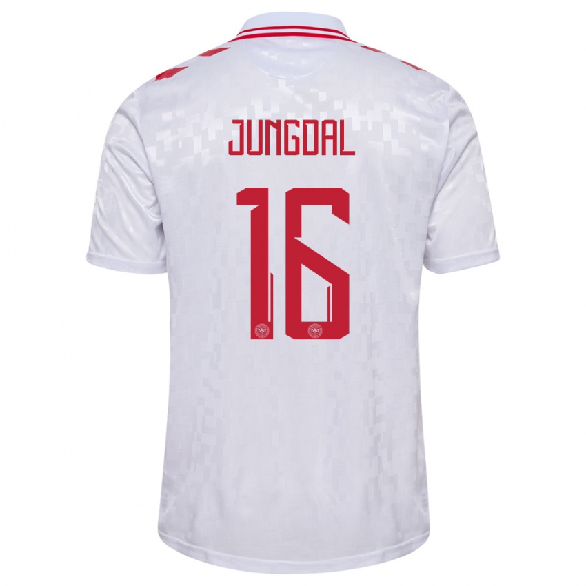 Gyermek Dánia Andreas Jungdal #16 Fehér Idegenbeli Jersey 24-26 Mez Póló Ing