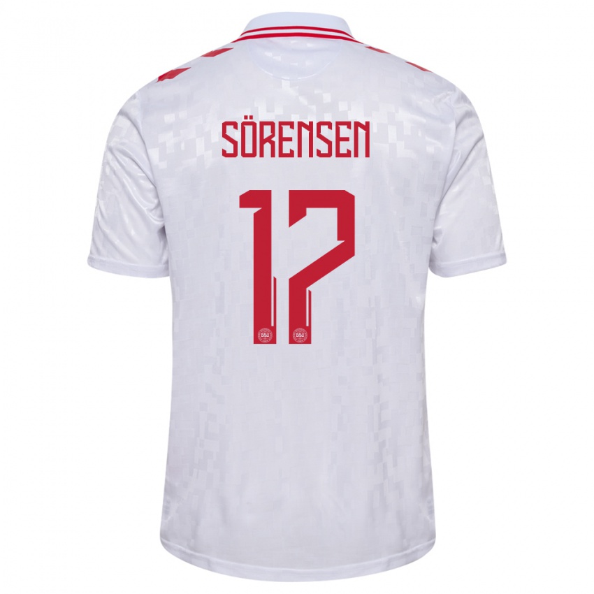 Gyermek Dánia Oliver Sörensen #17 Fehér Idegenbeli Jersey 24-26 Mez Póló Ing