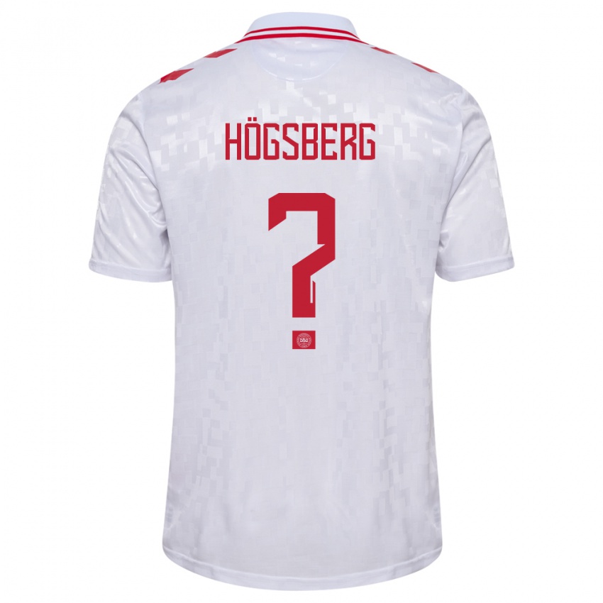 Gyermek Dánia Lucas Högsberg #0 Fehér Idegenbeli Jersey 24-26 Mez Póló Ing