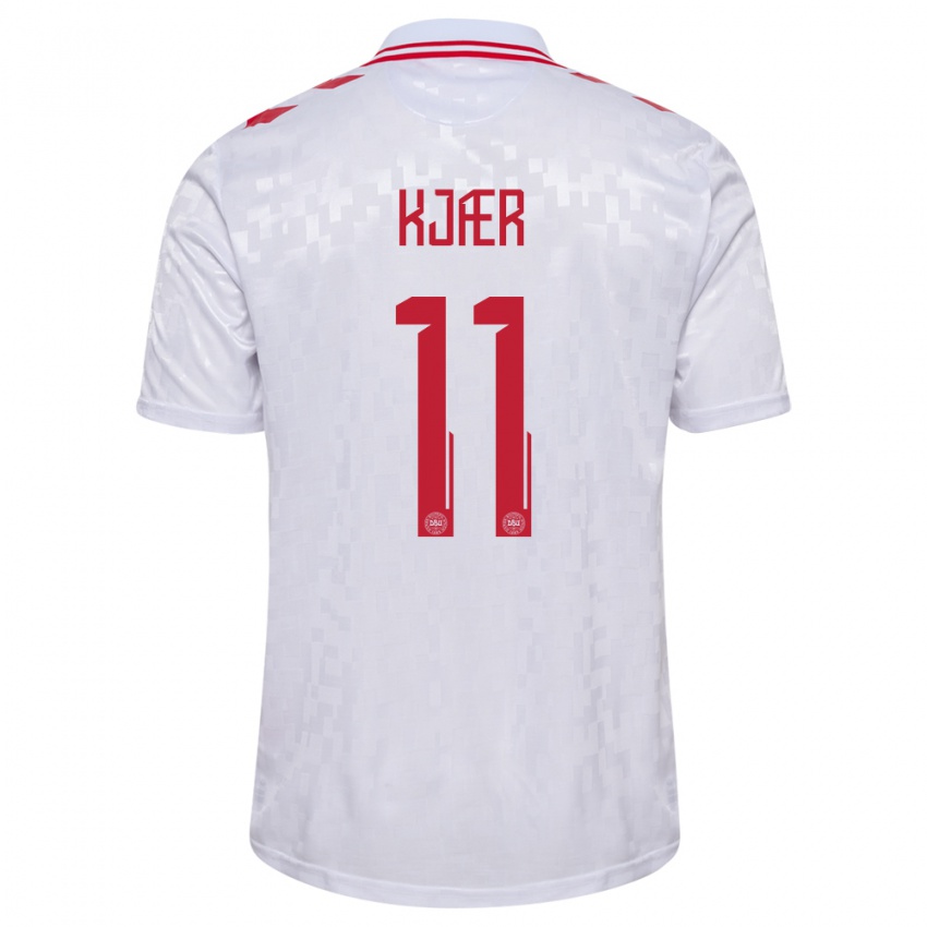 Gyermek Dánia Jeppe Kjær #11 Fehér Idegenbeli Jersey 24-26 Mez Póló Ing