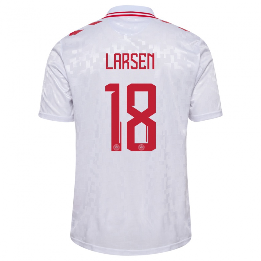 Gyermek Dánia Lukas Larsen #18 Fehér Idegenbeli Jersey 24-26 Mez Póló Ing