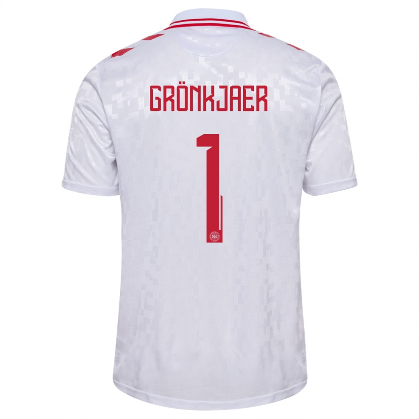 Gyermek Dánia Bertil Grönkjaer #1 Fehér Idegenbeli Jersey 24-26 Mez Póló Ing