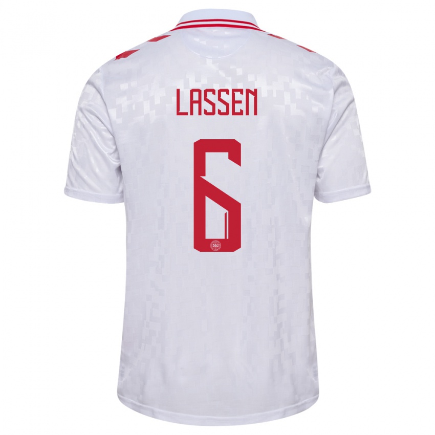 Gyermek Dánia Noah Lassen #6 Fehér Idegenbeli Jersey 24-26 Mez Póló Ing