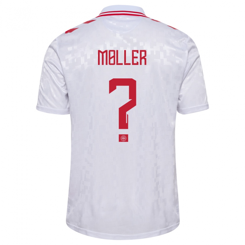 Gyermek Dánia William Møller #0 Fehér Idegenbeli Jersey 24-26 Mez Póló Ing