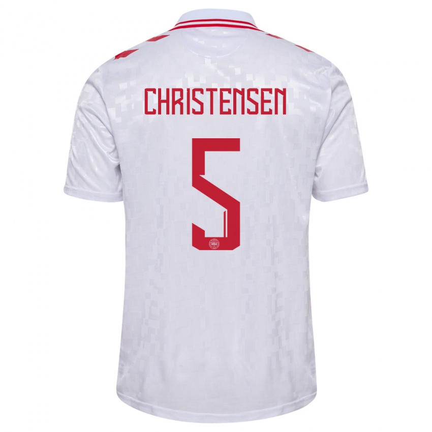 Gyermek Dánia Aske Christensen #5 Fehér Idegenbeli Jersey 24-26 Mez Póló Ing