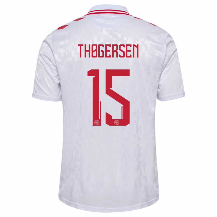 Gyermek Dánia Frederikke Thøgersen #15 Fehér Idegenbeli Jersey 24-26 Mez Póló Ing