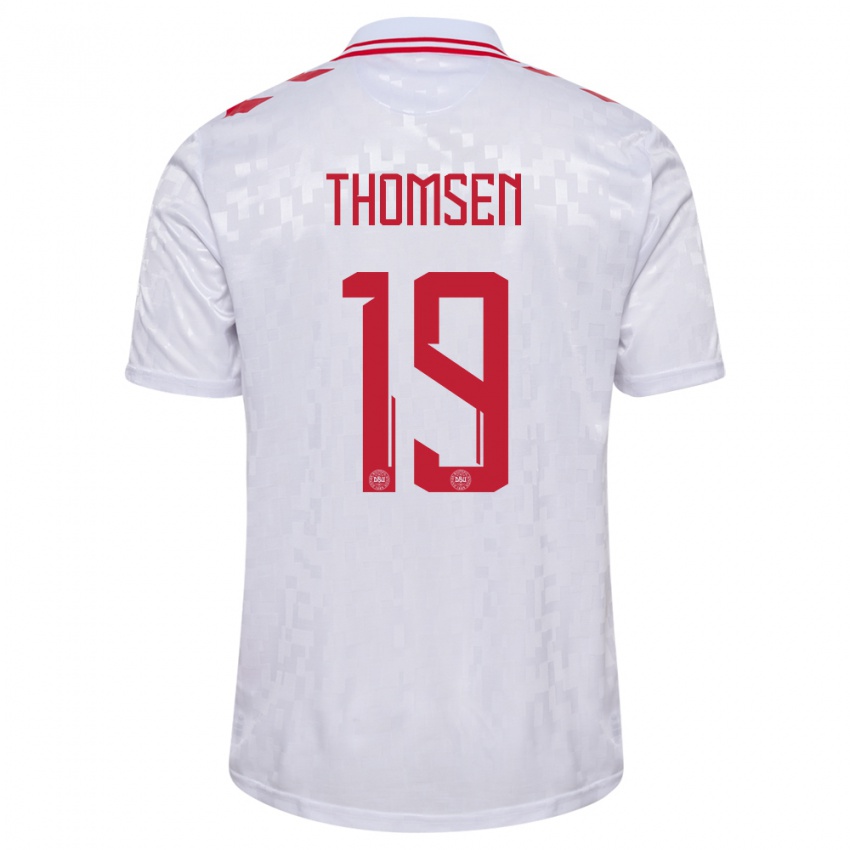 Gyermek Dánia Janni Thomsen #19 Fehér Idegenbeli Jersey 24-26 Mez Póló Ing