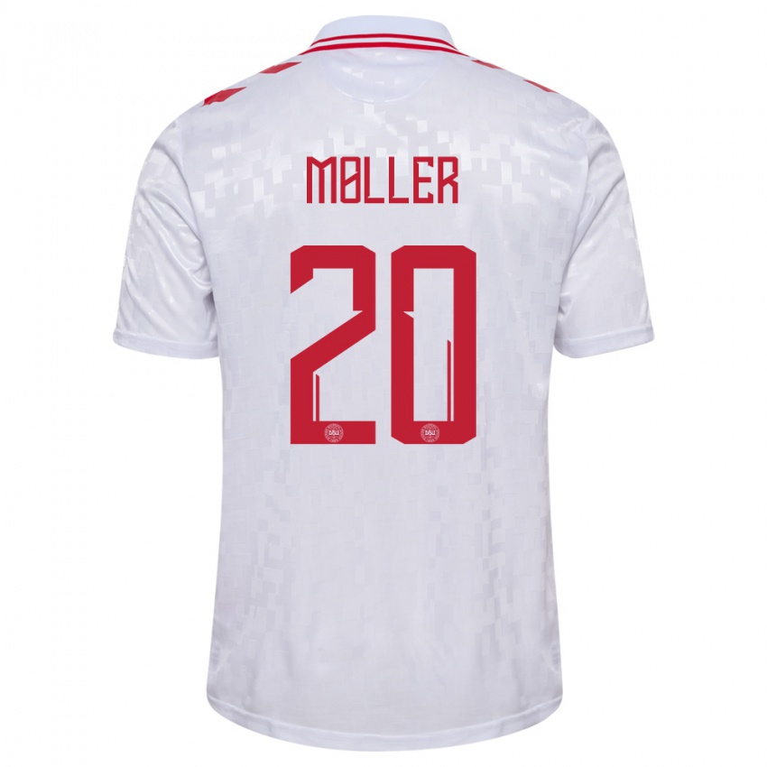 Gyermek Dánia Caroline Moller #20 Fehér Idegenbeli Jersey 24-26 Mez Póló Ing