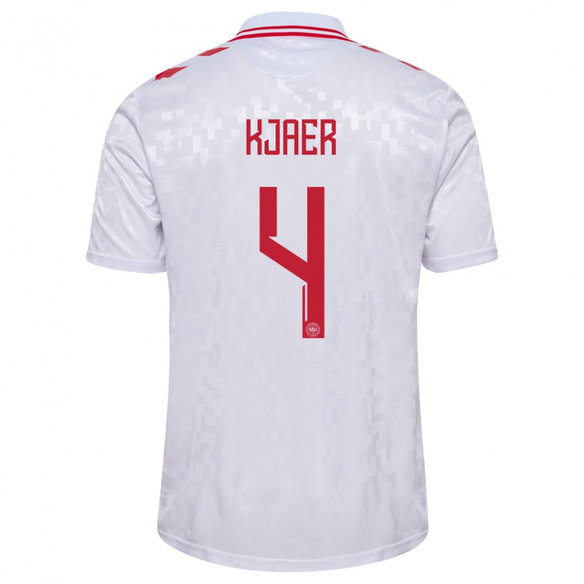 Gyermek Dánia Simon Kjaer #4 Fehér Idegenbeli Jersey 24-26 Mez Póló Ing