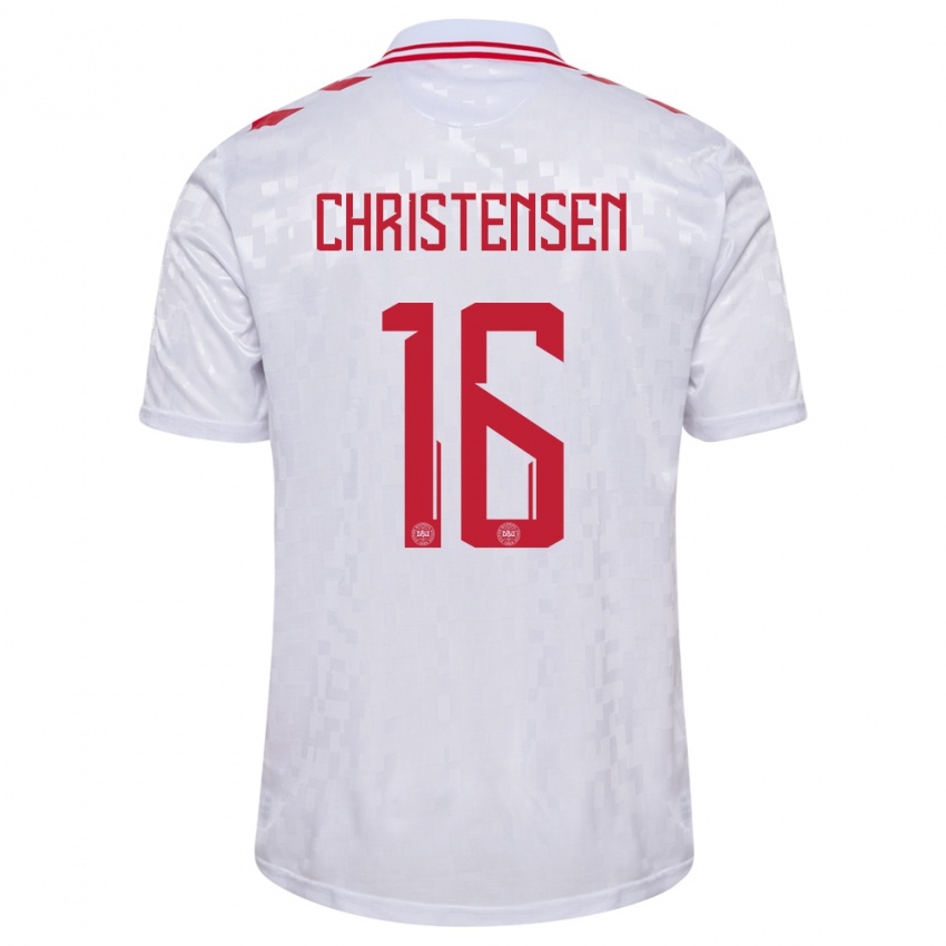 Gyermek Dánia Oliver Christensen #16 Fehér Idegenbeli Jersey 24-26 Mez Póló Ing