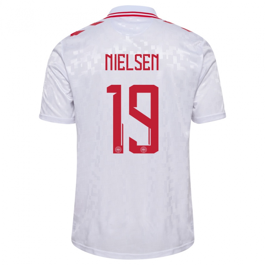 Gyermek Dánia Casper Nielsen #19 Fehér Idegenbeli Jersey 24-26 Mez Póló Ing