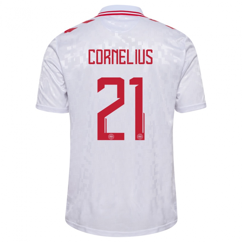 Gyermek Dánia Andreas Cornelius #21 Fehér Idegenbeli Jersey 24-26 Mez Póló Ing