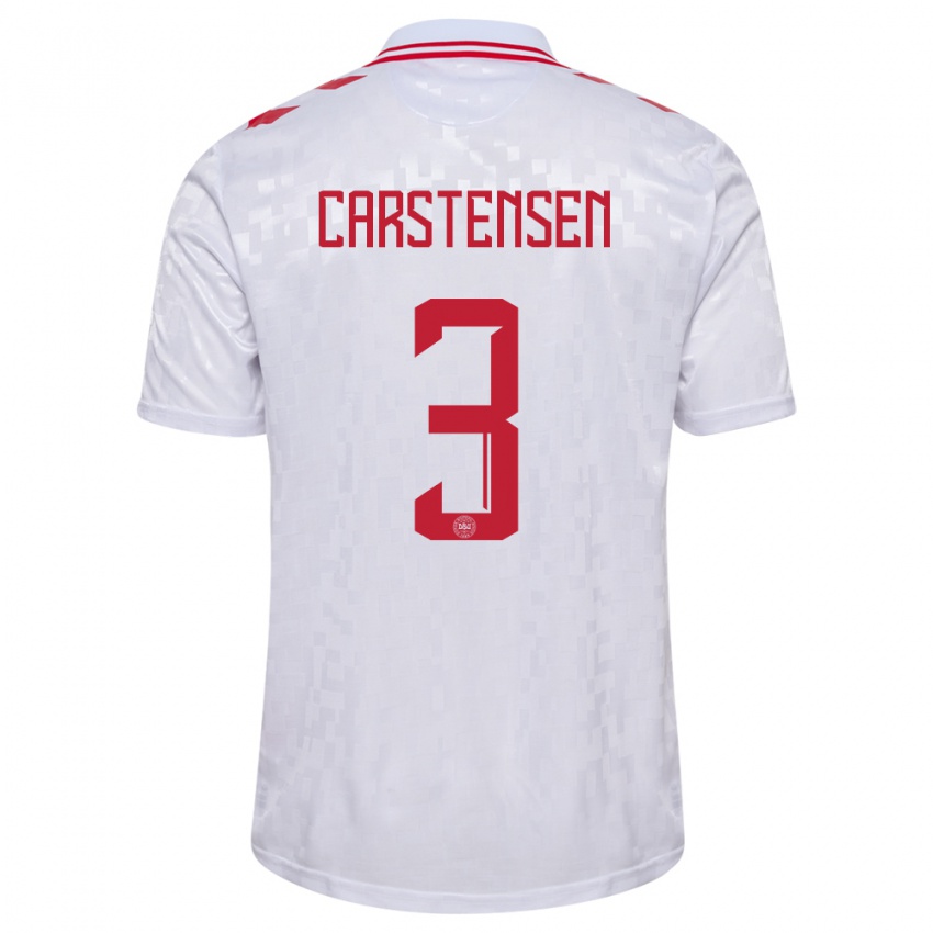 Gyermek Dánia Rasmus Carstensen #3 Fehér Idegenbeli Jersey 24-26 Mez Póló Ing