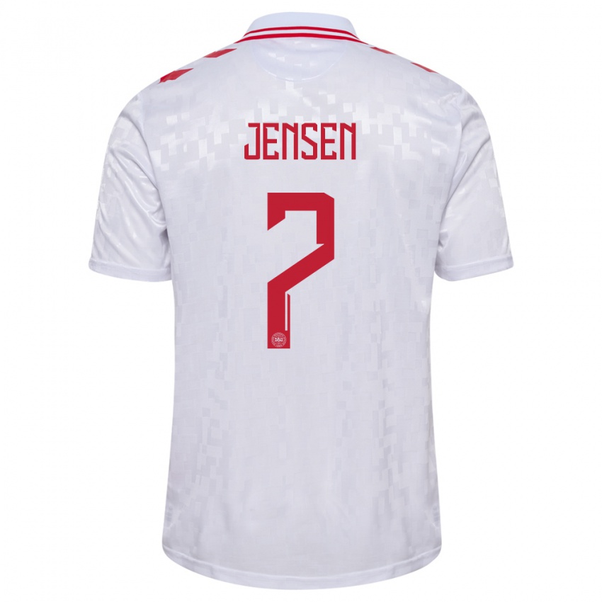 Gyermek Dánia Victor Jensen #7 Fehér Idegenbeli Jersey 24-26 Mez Póló Ing