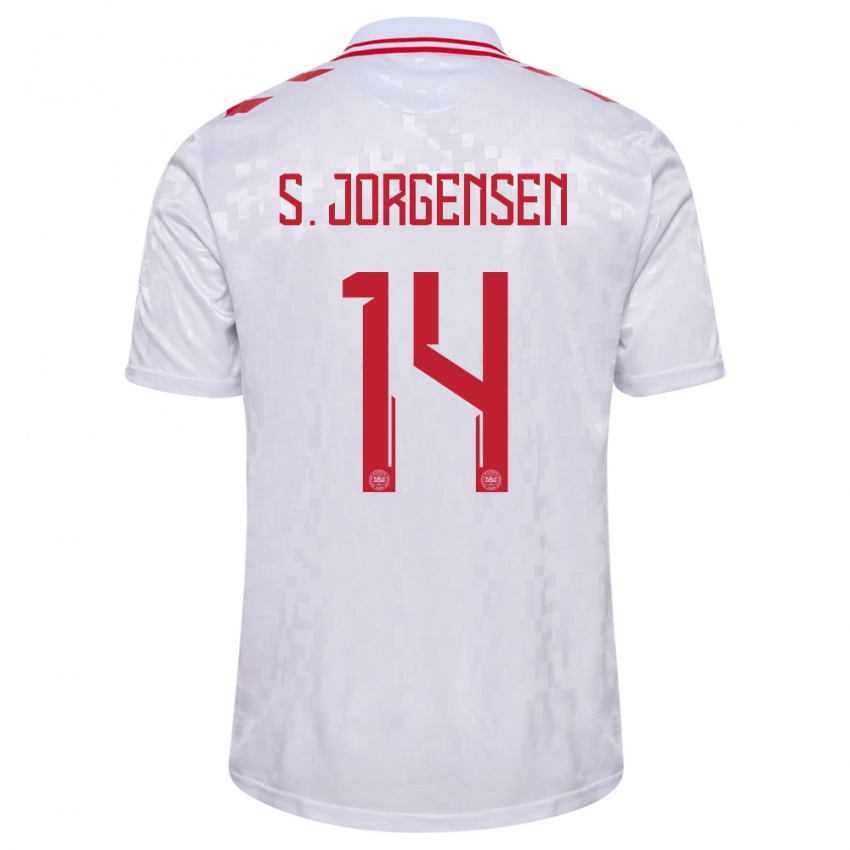 Gyermek Dánia Sebastian Jorgensen #14 Fehér Idegenbeli Jersey 24-26 Mez Póló Ing