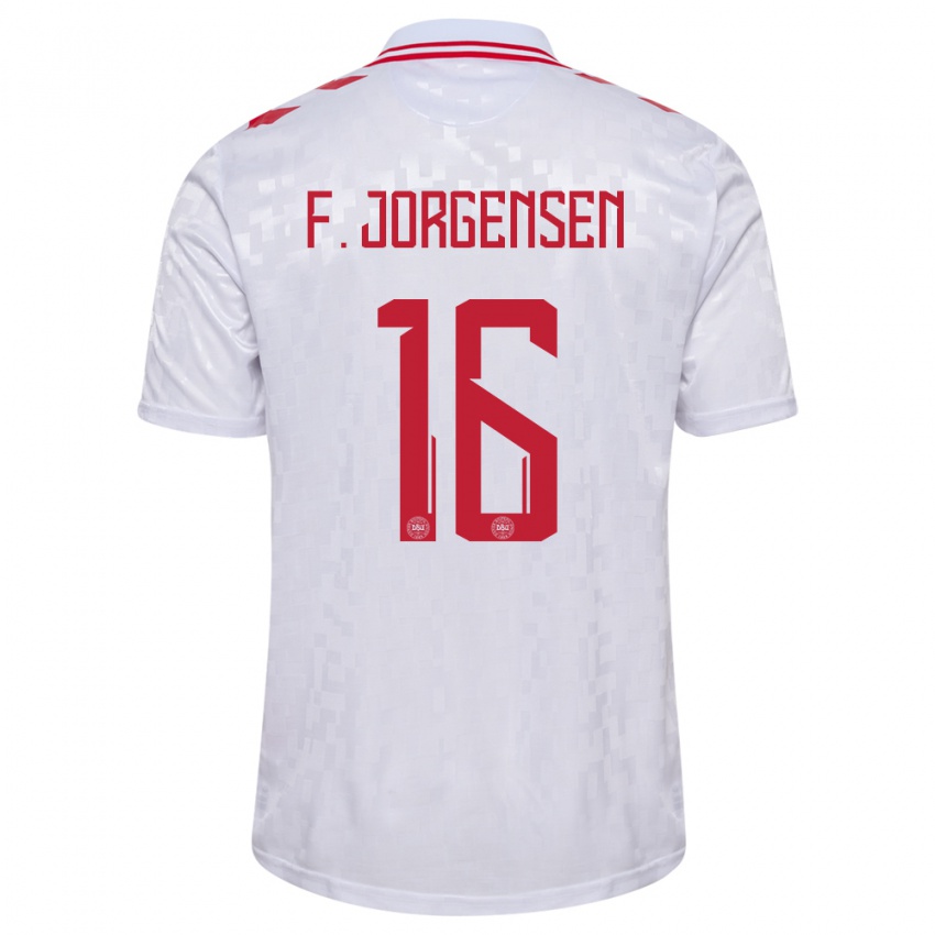 Gyermek Dánia Filip Jorgensen #16 Fehér Idegenbeli Jersey 24-26 Mez Póló Ing