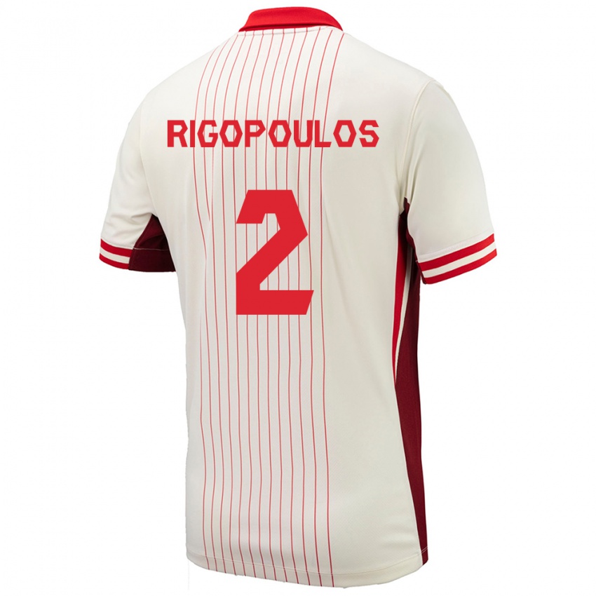 Gyermek Kanada Theo Rigopoulos #2 Fehér Idegenbeli Jersey 24-26 Mez Póló Ing