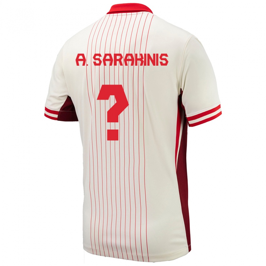 Gyermek Kanada Alexander Sarakinis #0 Fehér Idegenbeli Jersey 24-26 Mez Póló Ing