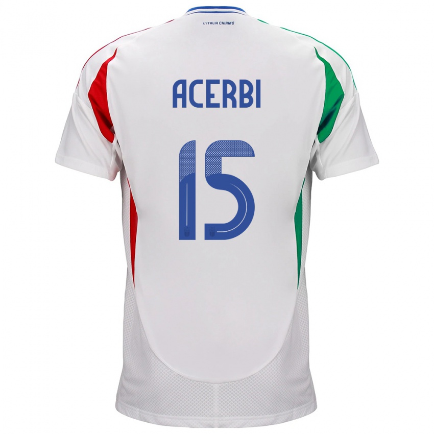 Gyermek Olaszország Francesco Acerbi #15 Fehér Idegenbeli Jersey 24-26 Mez Póló Ing