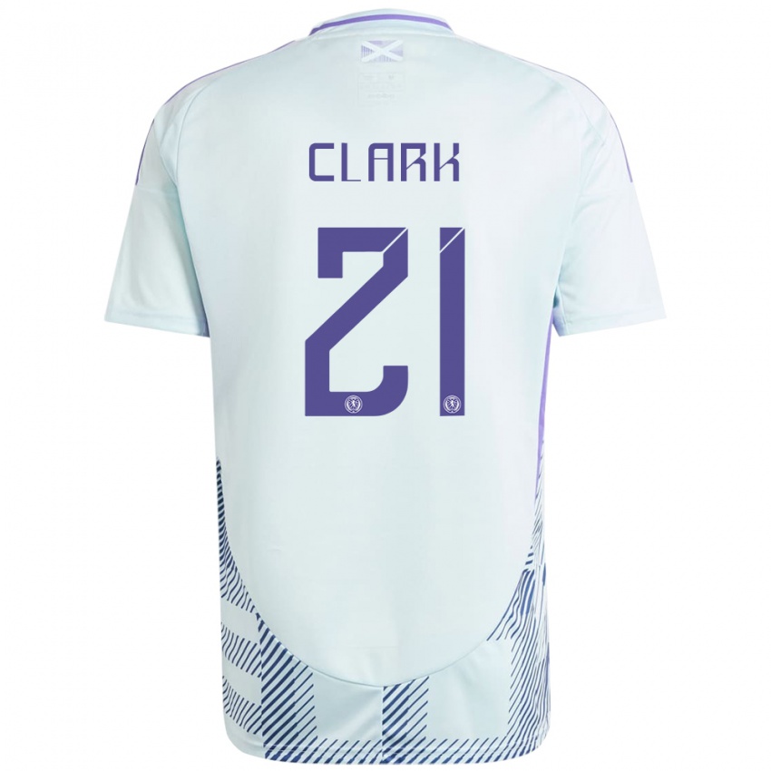 Gyermek Skócia Zander Clark #21 Világos Menta Kék Idegenbeli Jersey 24-26 Mez Póló Ing