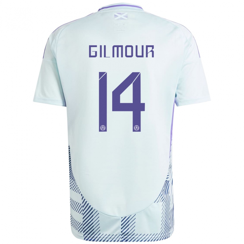 Gyermek Skócia Billy Gilmour #14 Világos Menta Kék Idegenbeli Jersey 24-26 Mez Póló Ing