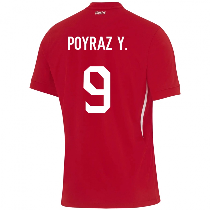 Gyermek Törökország Poyraz Yıldırım #9 Piros Idegenbeli Jersey 24-26 Mez Póló Ing