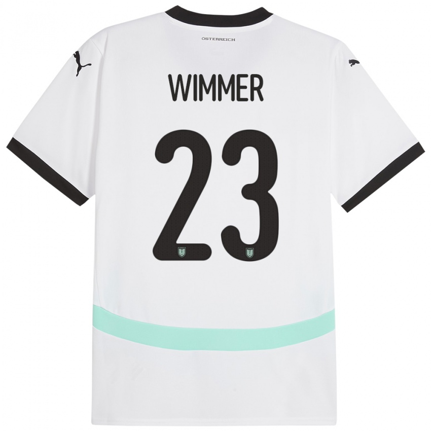 Gyermek Ausztria Patrick Wimmer #23 Fehér Idegenbeli Jersey 24-26 Mez Póló Ing