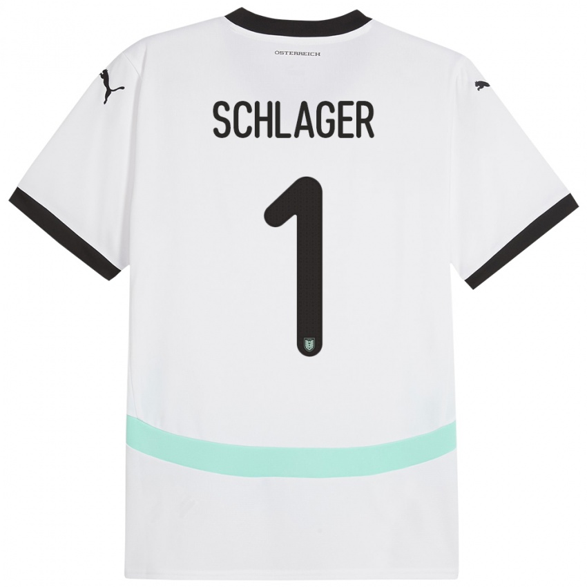 Gyermek Ausztria Alexander Schlager #1 Fehér Idegenbeli Jersey 24-26 Mez Póló Ing